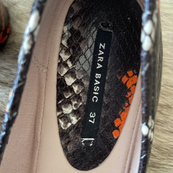 Zara Basic - Snake Print High Heel Leather Ballerinas - Size 37 - Picture 5 of 7